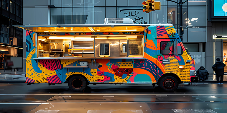 Vibrant food truck ready for detailing service, showcasing a clean and colorful exterior, emphasizing Broward Detailers' professional food truck cleaning and sanitization services in South Florida.