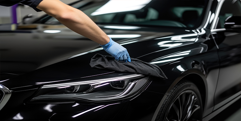 Professional Luxury Car Detailing in South Florida - A technician meticulously polishing a black luxury vehicle to enhance its shine and protect its finish.