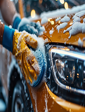 Expert mobile car detailing service in South Florida featuring thorough cleaning and foaming action on a shiny yellow vehicle.